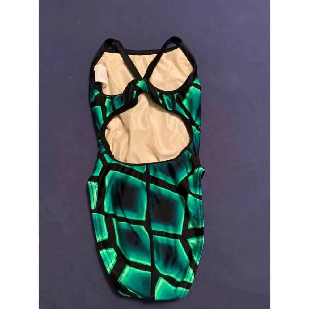 Speedo Girls Youth Swimsuit Size 20 Green Black